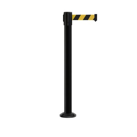 MONTOUR LINE Stanchion Belt Barrier Fixed Base Black Post 16ft.Black/Yel Belt MX650F-BK-BYD-160